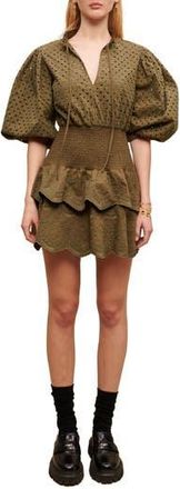Maje Rode Puff Sleeve Tiered Eyelet Minidress in Beige at Nordstrom Rack, Size 4-6 Us / 38 Eu