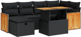 vidaXL Set De Sof&aacute;s De Jard&iacute;n Y Cojines 8 Piezas Rat&aacute;n Sint&eacute;tico Negro Vidaxl