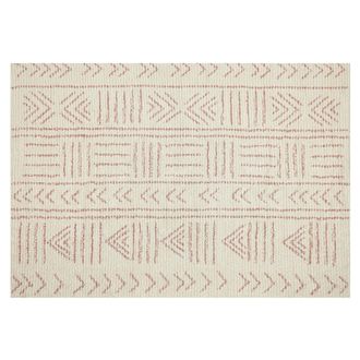 Beliani Alfombra De Algod&oacute;n Beige Rosa 140 X 200 Cm Hecho A Mano Patr&oacute;n Geom&eacute;trico Edirne