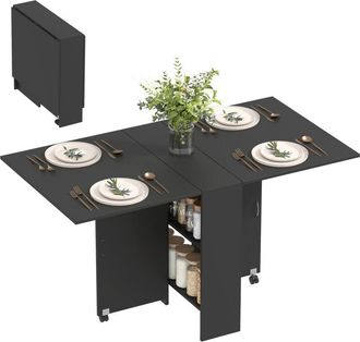 HOMCOM Mesa De Comedor Plegable Mesa Abatible De Cocina Con 2 Ruedas 2 Estantes De Almacenaje Y 2 Alas Abatibles Estilo Moderno 75x140x74 Cm - Homcom