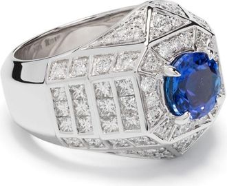 Statement Meaningful Beauties 5 sterling silver and diamond cocktail ring - women - Rhodium Plated Sterling Silver/Diamond/Tanzanite - 56