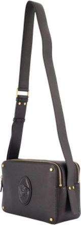 Versace Womens Medusa-Embossed Calfskin Shoulder Bag Black
