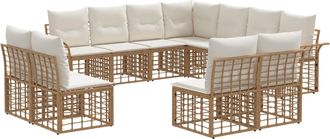 vidaXL Conjunto De Sof&aacute;s De Exterior 11 Uds. Natural Y Crema Poli&eacute;ster Vidaxl