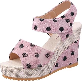 Generic 2026 Women Slippers Fashion Spring And Summer Sandals Thick Sole Heel High Fish Mouth Open Toe Breathable Comfortable Polka Hook Loop Casual Style (6.