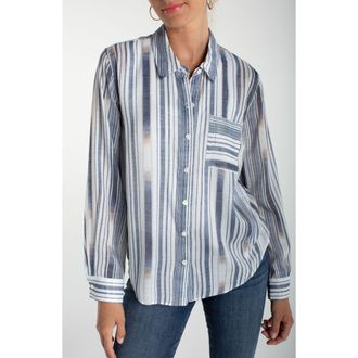 Liverpool L.A. Stripe Button-Up Shirt in White Chambray at Nordstrom, Size X-Large