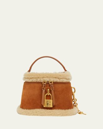 Balmain Pulse Shearling-Trim Suede Vanity Crossbody Bag