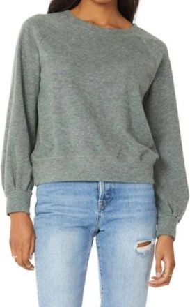 bobi Pleat Sleeve Crew Neck Sweat Shirt In Army