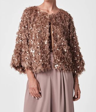 Trina Turk Oller Cropped Faux Fur Coat In Boudoir Beige
