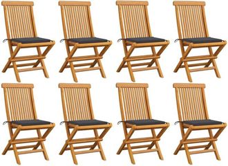 vidaXL Vidaxl - Sillas De Jard&iacute;n 8 Uds Teca Maciza Con Cojines Gris Antracita