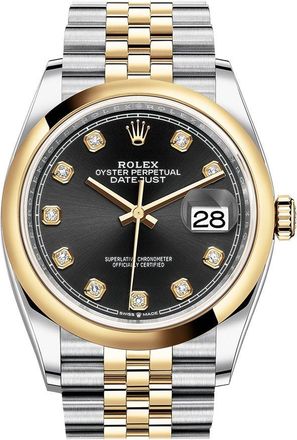 Rolex Datejust 36 Black Dial Mens Steel and 18k Yellow Gold Jubilee Watch 126203BKDJ