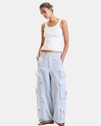 Cynthia Rowley Seersucker Madras Cargo Pants