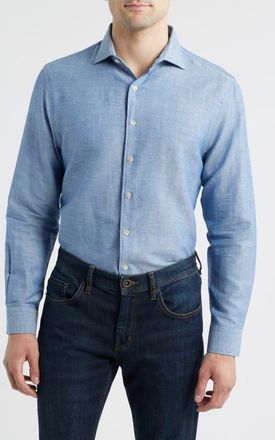 Johnnie-O Koda Cotton & Linen Button-Up Shirt in Laguna Blue at Nordstrom, Size Xx-Large