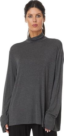 Norma Kamali Long Sleeve Turtleneck Easy Fit Top Womens Clothing Dark Grey : MD (Womens 6), Spandex/Viscose