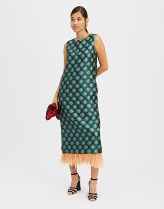 La DoubleJ Column Dress Jacquard Winter Sun Emerald at Nordstrom, Size X-Small