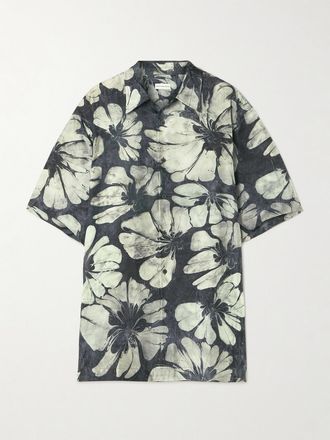 Dries Van Noten Camicia In Voile Di Seta Floreale - Grigio