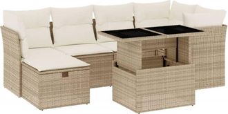 vidaXL Vidaxl - Set Sof&aacute;s De Jard&iacute;n 7 Piezas Y Cojines Rat&aacute;n Sint&eacute;tico Beige