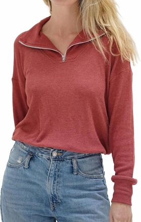 LnA Carter Half Zip Top In Washed Brick