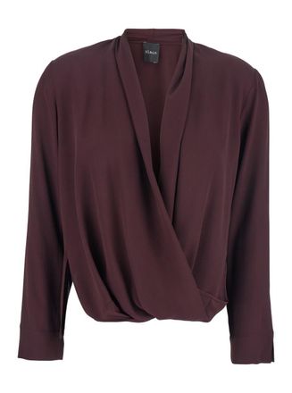 Plaîn Bordeaux Blouse With Front Neckline And Ruffles In Fabric Woman