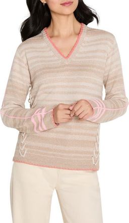 Nic+Zoe Stitched V-Neck Sweater in Neutral Multi at Nordstrom, Size Xx-Large