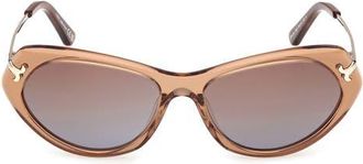 Emilio Pucci 56mm Geometric Sunglasses in Sand /Fishtail Logo /Brown at Nordstrom