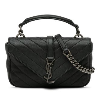 Saint Laurent Black Sheepskin Matelasse Chevron Monogram College Crossbody Bag