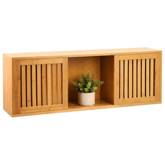 Relaxdays Relaxdays Estanter&iacute;a Pared, 2 Correderas, 3 Comp., Bamb&uacute;, 33 X 92,5 X 20 Cm, Sal&oacute;n/cocina/pasillo, Natural