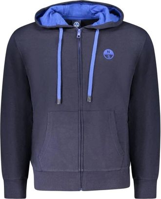 North Sails Katoenen sweatshirt met geribbelde manchetten - Heren - Vesten met rits - Blauw - XL - Katoen - Hoodies & sweatvesten