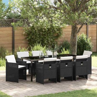 vidaXL Conjunto De Comedor De Jard&iacute;n 9 Pcs Negro Rat&aacute;n Sint&eacute;tico Vidaxl