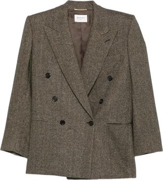 Saint Laurent Herringbone-pattern Double-breasted Blazer