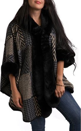 Saachi Mixed Print Faux Fur Trim Cardigan in Black at Nordstrom Rack