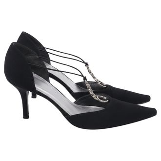 Stuart Weitzman Embellished T-Strap DOrsay Pumps in Black Satin