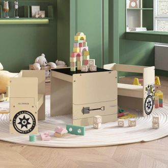 vidaXL Mesa Y Sillas Infantiles 3 Pzas Dise&ntilde;o Coche Todoterreno Mdf Vidaxl