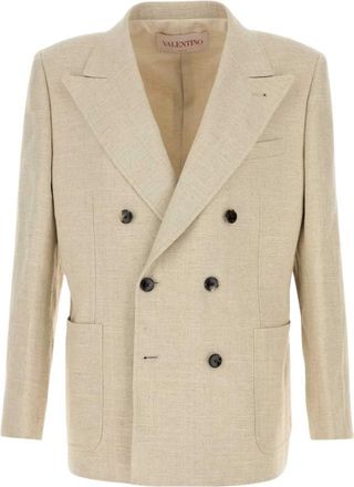 Valentino Garavani Blazer van linnenmix - Heren - Business blazers - Beige - L - Linnen - Kostuums