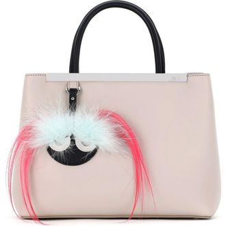 Fendi Petite 2Jours Bicolor Leather Shopper with Genuine Fox & Kidassia Fur Monster Charm in Grey Powder/Black/Azalea at Nordstrom