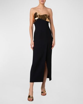 Akris Wool Cocktail Dress with Wave Leather Bust