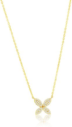 Suzy Levian 14K White Gold.09 cttw Diamond Pave Marquise Flower Necklace