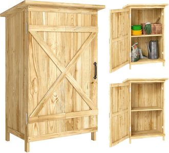 OUTSUNNY Caseta De Jard&iacute;n De Madera 63,5x40x90 Cm Armario Para Almacenaje De Herramientas Con 2 Estantes Puerta Estilo Granero Natural