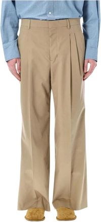 Ami Gekreukte wijde katoenen twill broek - Heren - Broeken - Beige - Maat: W38 Katoen