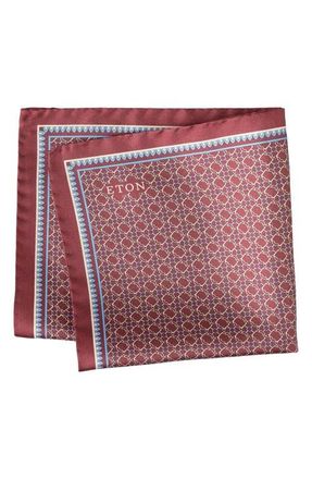 Eton Interlock Print Silk Twill Pocket Square in Medium Red at Nordstrom