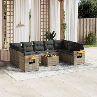 vidaXL Set De Sof&aacute;s De Jard&iacute;n 10 Pzas Con Cojines Rat&aacute;n Sint&eacute;tico Gris Vidaxl