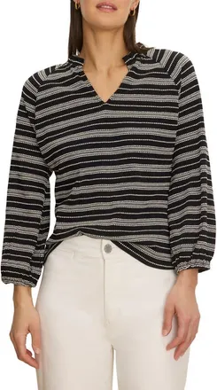 Nic+Zoe Jacquard Stripe Knit Cotton Top in Black Multi at Nordstrom, Size Xx-Large