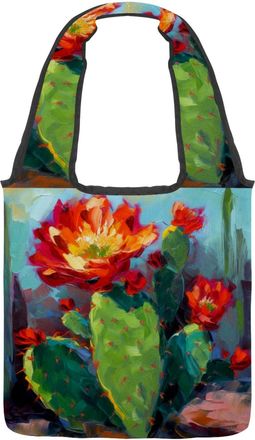 Generic Red Cactus Flowers Reversible Canvas Shoulder Tote - Double-Sided Print, 12oz Cotton, 27cm Drop, Fold-Flat Bag for Travel, Shopping, Street Outings