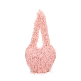Generic Womens Plush Bags Long Plush Shoulder Bags Solid Candy Color Female Furry Crossbody Bag Heart Shape Womens Underarm Handbags(Pink)