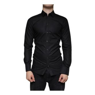 Dolce & Gabbana Overhemden, Heren, Zwart, S, Katoen, Zwarte Katoenen Slim Fit Overhemd