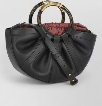 Coccinelle leather bucket bag pleated tortoiseshell handles