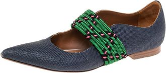 Malone Souliers Navy Blue/green Canvas And Fabric Martina Luwolt Ballet Flats