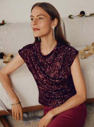 Contemporaine Womens Shimmering sequins cap-sleeve T-shirt