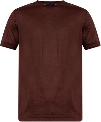 Dolce & Gabbana Zijden T-shirt met Logopatch - Heren - T-shirts - Rood - M - Tops
