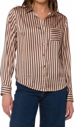 Velvet Heart Jasmine Long Sleeve Button Up Shirt In Soft Blush /navy Stripes