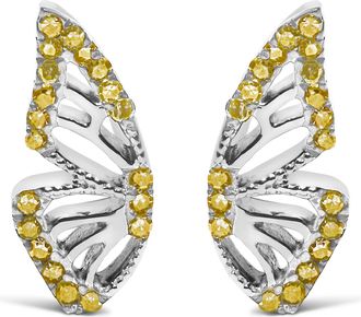 House of Brilliance 925 Sterling Silver 1/6ct TDW Yellow Treated Diamond Butterfly Earrings